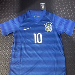 Nike Brazil Blue Soccer Jersey with Number 10